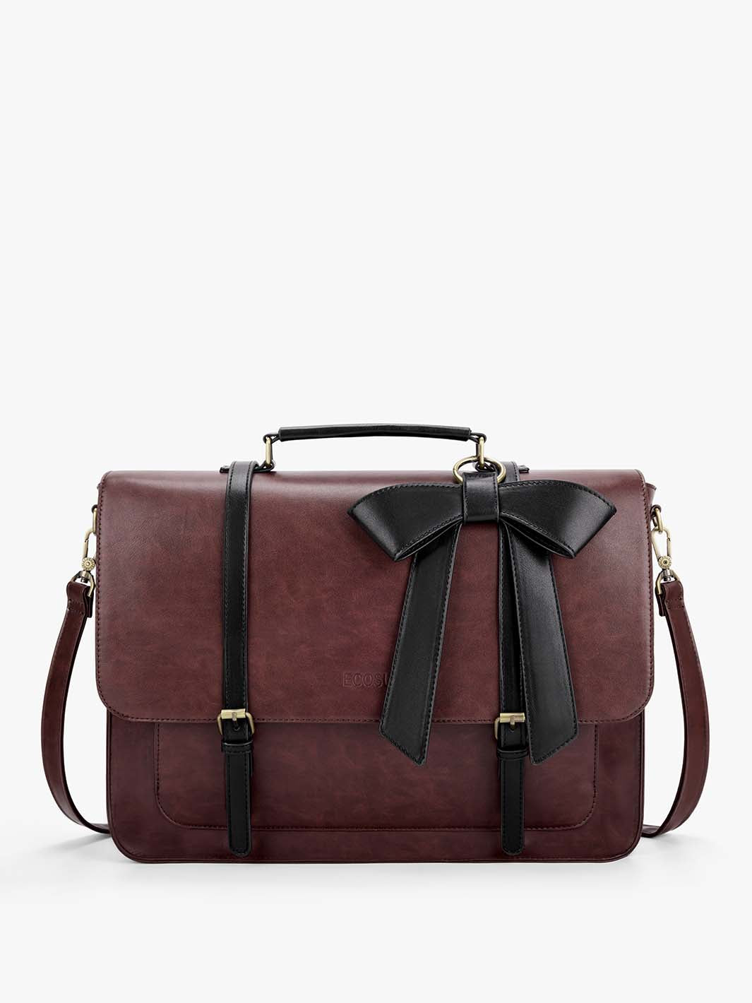 ECOSUSI Small Crossbody Bags Vintage Satchel Work Bag Vegan Leather  Shoulder Bag with Detachable Bow