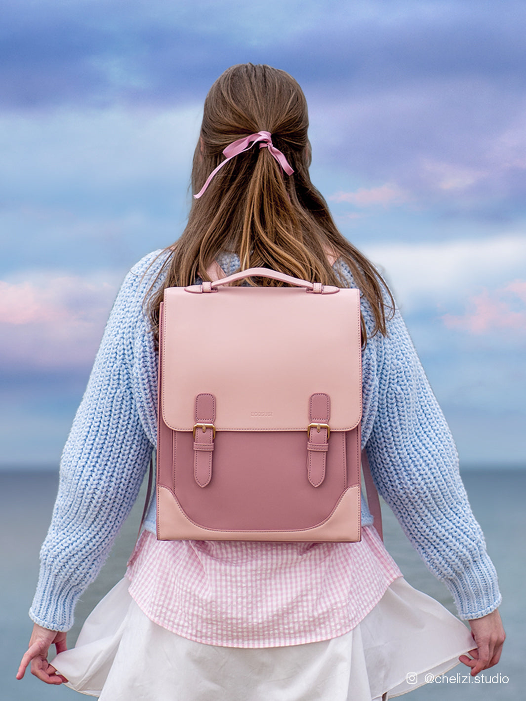 Pink backpack outlet leather