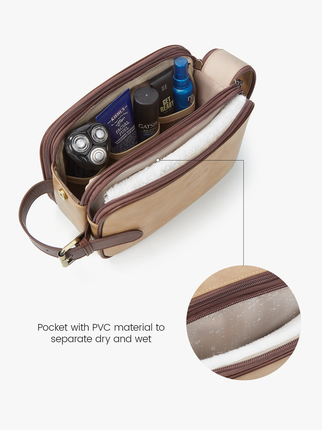 Dopp Kit Water-resistant Shaving Bag Golden Tan