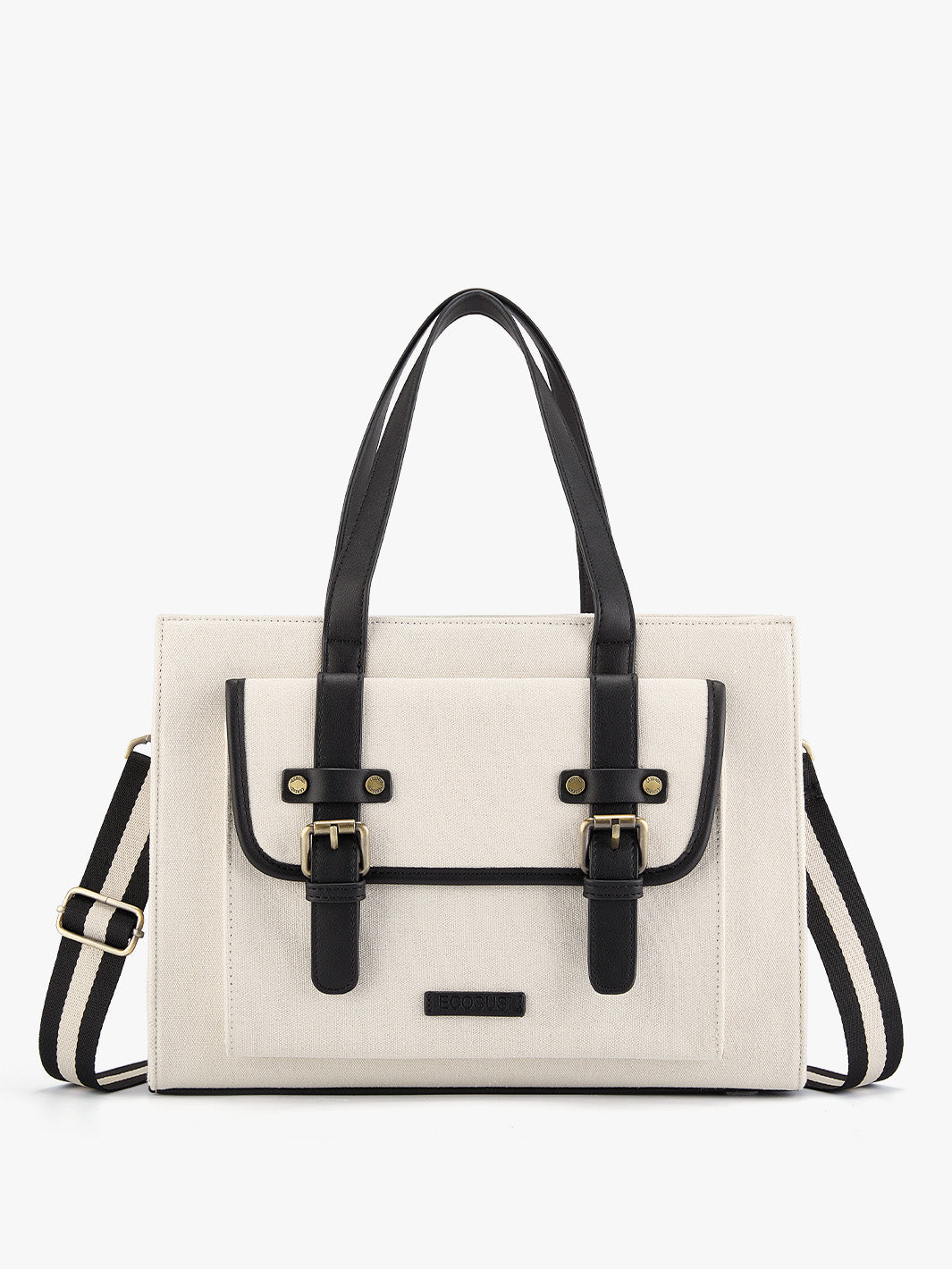 Offers White Vegan Leather Stripe Handbag Set